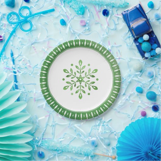 水芸術的色スノーフレーク緑のクリスマス ペーパープレート (パーティー)