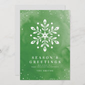 水芸術的色スノーフレーク緑クリスマスカード 招待状 (正面/裏面)
