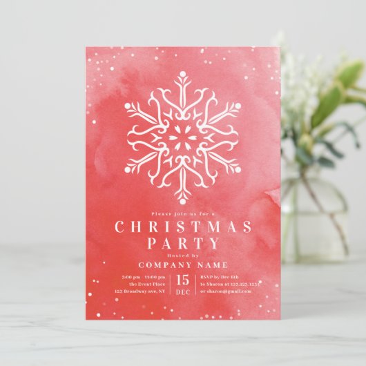 水芸術的色スノーフレーク赤クリスマスパーティー 招待状 (スタンド正面)