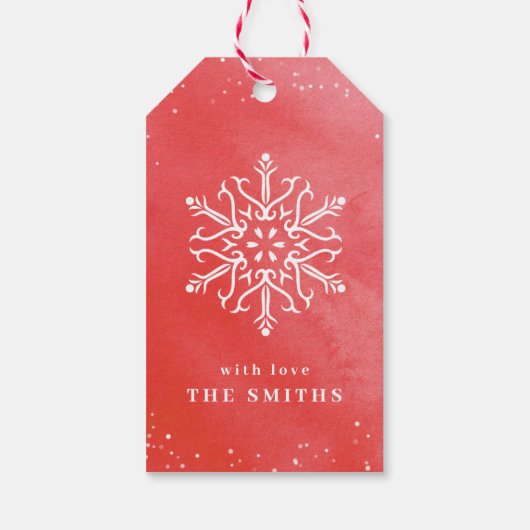 水芸術的色スノーフレーク赤クリスマス ギフトタグ (裏面)