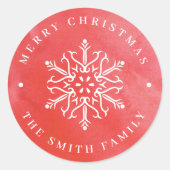 水芸術的色スノーフレーク赤クリスマス ラウンドシール (正面)