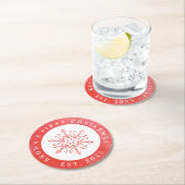 水芸術的色スノーフレーク赤クリスマス ラウンドペーパーコースター (インサイチュ)