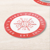 水芸術的色スノーフレーク赤クリスマス ラウンドペーパーコースター (アングル)