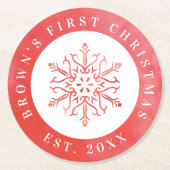 水芸術的色スノーフレーク赤クリスマス ラウンドペーパーコースター (正面)