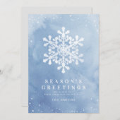 水芸術的色スノーフレーク青クリスマスカード 招待状 (正面/裏面)