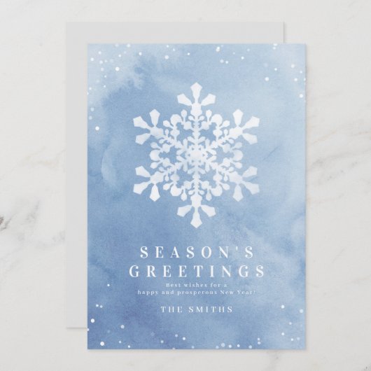 水芸術的色スノーフレーク青クリスマスカード 招待状 (正面/裏面)