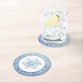 水芸術的色スノーフレーク青クリスマス ラウンドペーパーコースター (インサイチュ)