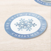 水芸術的色スノーフレーク青クリスマス ラウンドペーパーコースター (アングル)