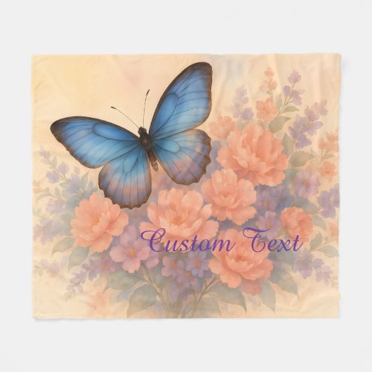 水芸術的色フローラバタフライフリースカスタム フリースブランケット (正面(横))