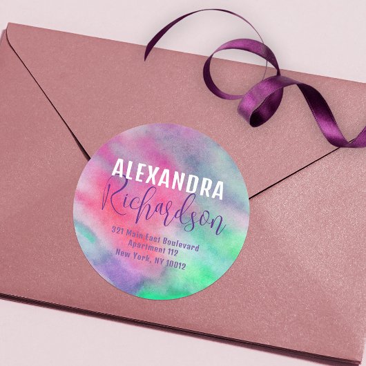 水芸術的色丸差出人住所ラベル ラウンドシール