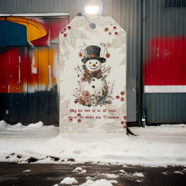 水芸術的色雪だるまベージュフローラ ギフトタグ