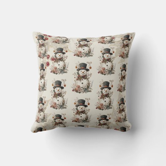 水芸術的色雪だるまベージュフローラ クッション (裏面)