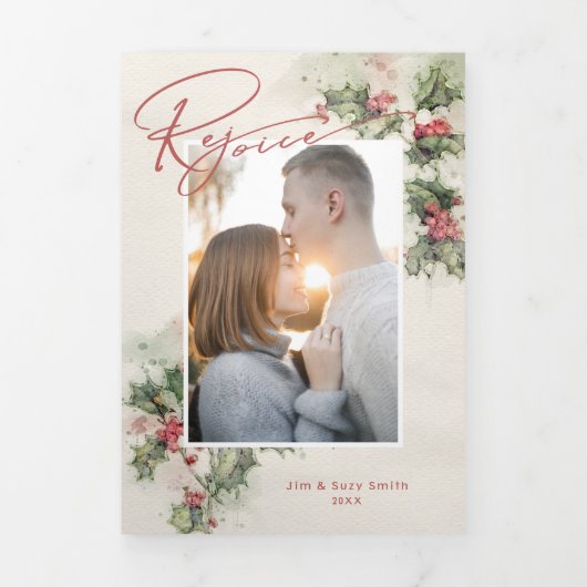 水芸術的色Holly Rejoice Script & Photo 三つ折りカード (カバー)