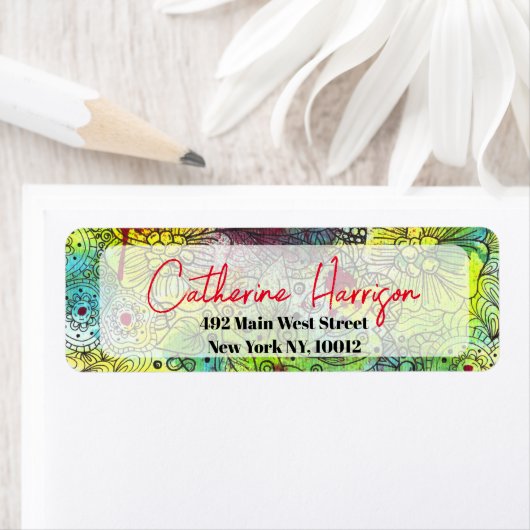 水芸術的鮮やか色とインク差出人住所 ラベル (インサイチュ)