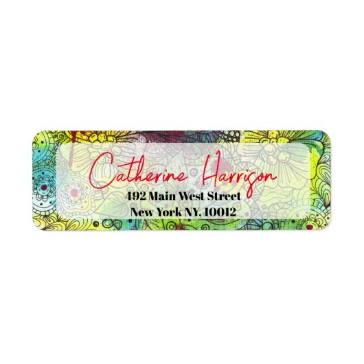 水芸術的鮮やか色とインク差出人住所 ラベル (正面)