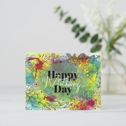 水芸術的鮮やか色とインク母の日 ポストカード (スタンド正面)