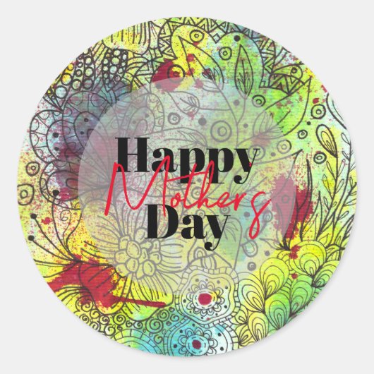 水芸術的鮮やか色とインク母の日 ラウンドシール (正面)