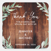 水葉色の木結婚材の好意 スクエアシール (正面)