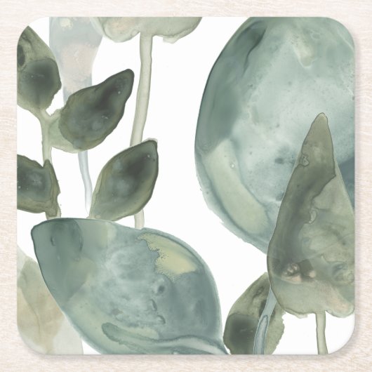 水葉色 – 水色 スクエアペーパーコースター (正面)