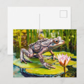 水蓮に座る金属のカエル ポストカード (正面/裏面)