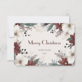 水赤と白色フローラクリスマス サンキューカード