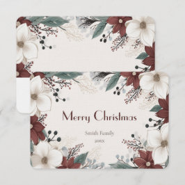 水赤と白色フローラクリスマス サンキューカード