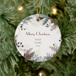 水赤と白色フローラクリスマス セラミックオーナメント