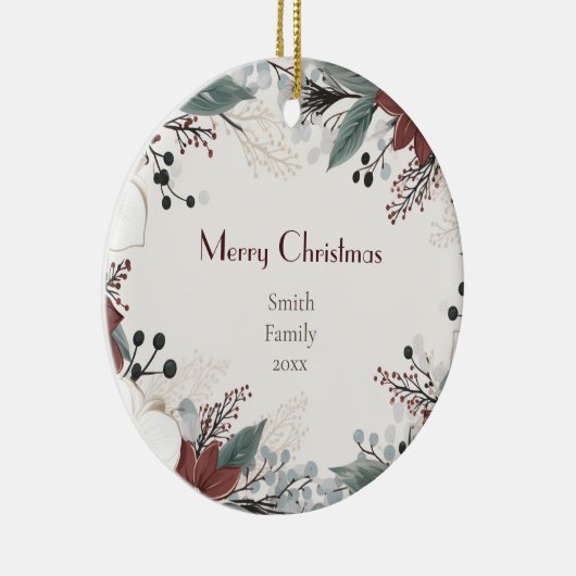 水赤と白色フローラクリスマス セラミックオーナメント (右)