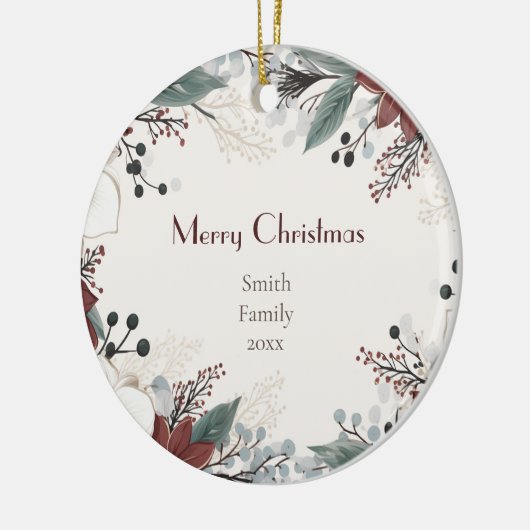 水赤と白色フローラクリスマス セラミックオーナメント (左)
