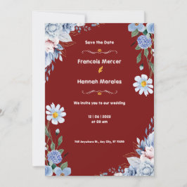 水赤と白色結婚式招待状カード 招待状