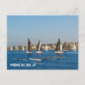 水路の帆船。カリフォルニア州マリーナデルレイ ポストカード (正面)
