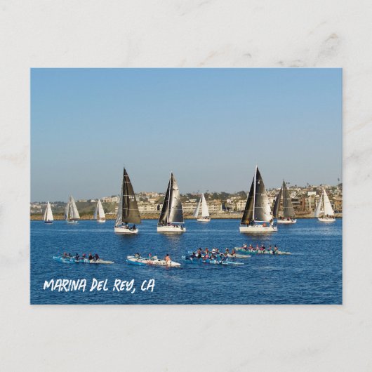 水路の帆船。カリフォルニア州マリーナデルレイ ポストカード (正面)