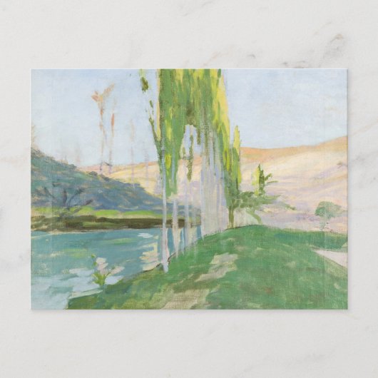 水路の近くに生えるポプラ ポストカード (正面)