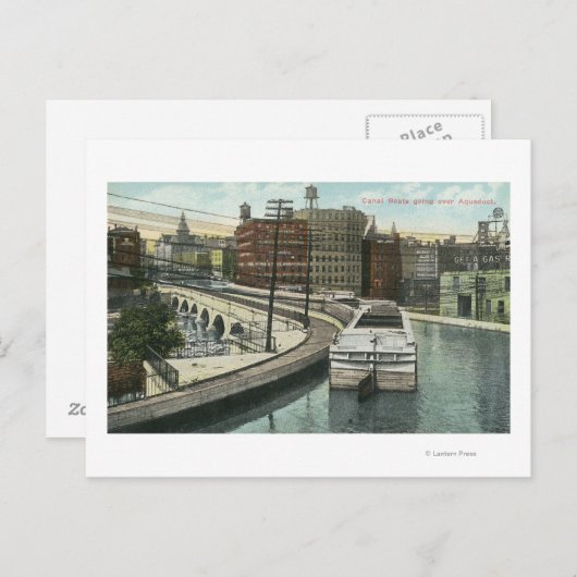 水路を通過する運河のボートのビュー ポストカード (正面/裏面)