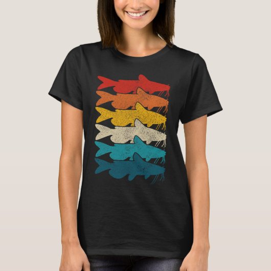 水路ナマズヴィンテージナマズ魚釣り Tシャツ (正面)