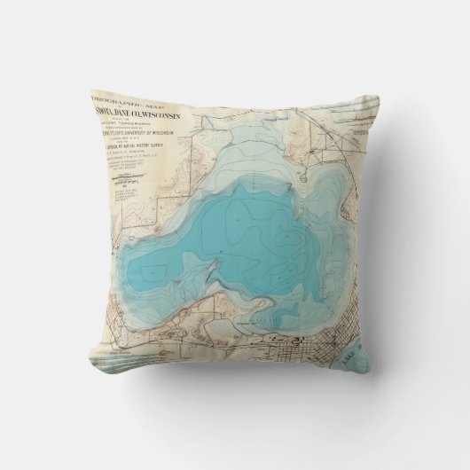 水路測量の地図湖Mendota クッション (正面)