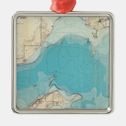 水路測量の地図湖Mendota メタルオーナメント (正面)