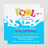 水跳ねガールプールパーティー誕生日招待状 招待状 (正面/裏面)