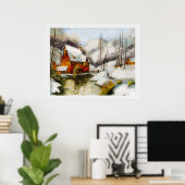 水車で雪景色 ポスター (ホームオフィス)