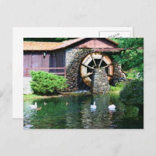 水車の池の水絵を描車のはがき ポストカード (正面/裏面)