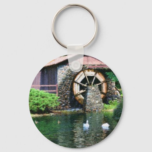 水車の池の水路のキー絵画チェーン キーホルダー (正面)