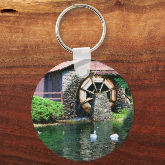 水車の池の水路のキー絵画チェーン キーホルダー (正面)