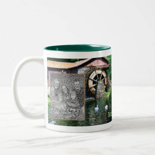 水車の鴨池絵画の写真の追加 ツートーンマグカップ (左)