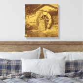 水車アヒル池ヴィンテージルック キャンバスプリント (インサイチュ (寝室))