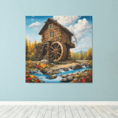 水車ログキャビン キャンバスプリント (インサイチュ (ウッドフロア))