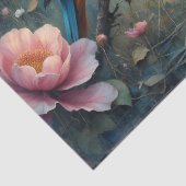 水辺に止まるカワセミとピンクの花 薄葉紙 (詳細)