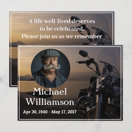 水辺のバイクの写真　ライフセレブレーション 招待状 (正面/裏面)