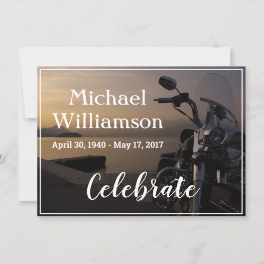 水辺のバイク　人生の祝い 招待状 (正面)