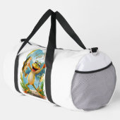 水辺の友情: 水上のカエルと魚 ダッフルバッグ (右コーナー)