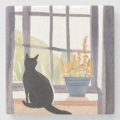 水辺の猫 | シルエット水彩画  ストーンコースター (正面)